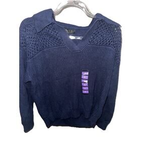 JOSEPH A. Blue Knit Sweater Women’s Size S V-Neck Long Sleeve